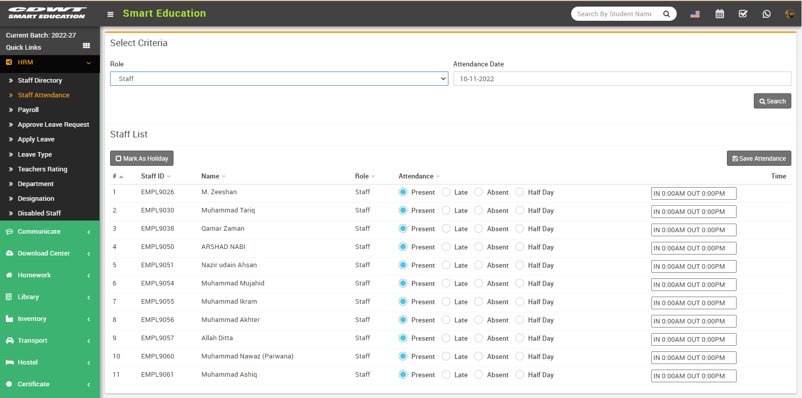 HRM-Staff Attendance